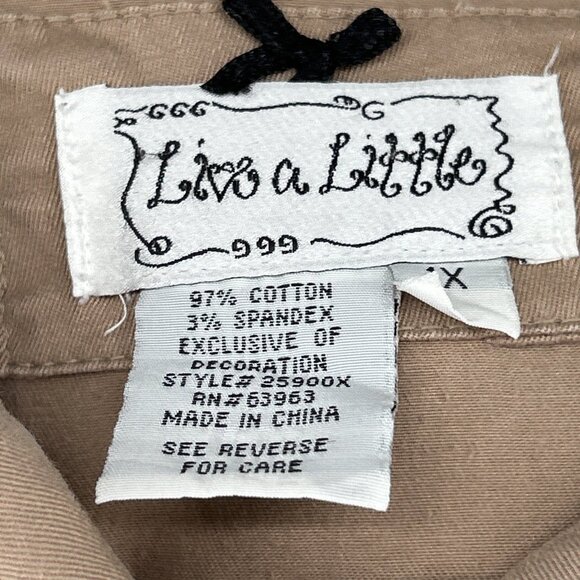 Live a Little Womens Jacket Embroidered Pockets Sz 1X Tan Twill - Picture 7 of 7